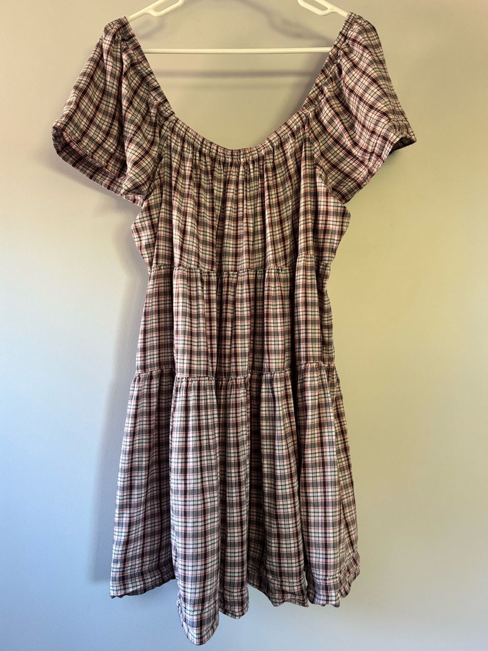 Old Navy Plaid Off The Shoulder Tiered Dress